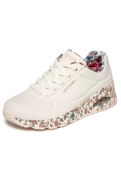 Sneakers bianche fantasia floreale con suola ad aria e lacci fissi Uno Safari Time-SKECHERS