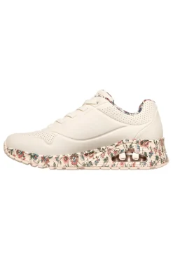 Sneakers bianche fantasia floreale con suola ad aria e lacci fissi Uno Safari Time-SKECHERS