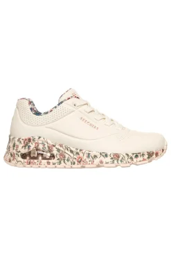 Sneakers bianche fantasia floreale con suola ad aria e lacci fissi Uno Safari Time-SKECHERS