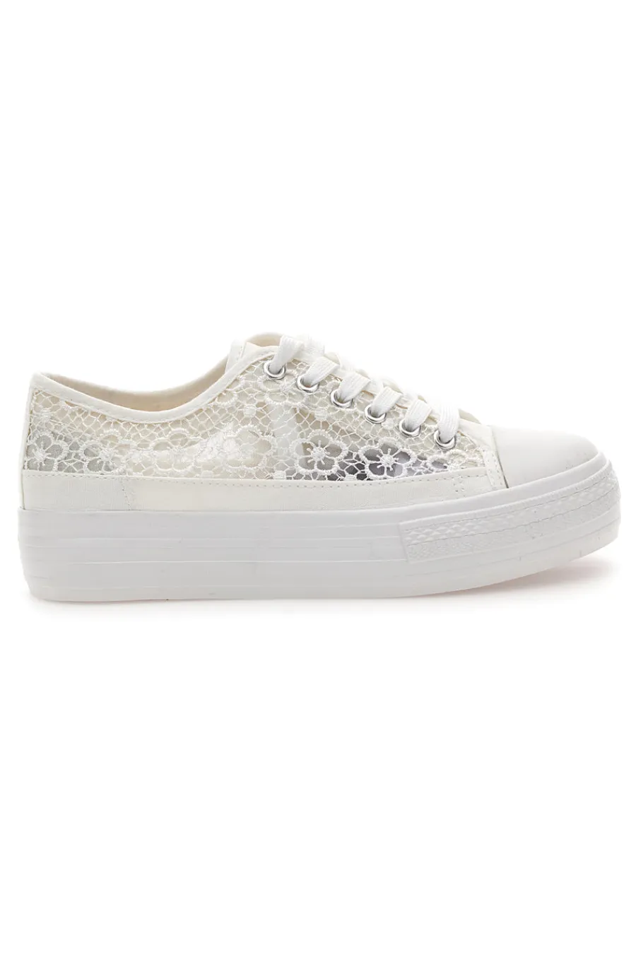 Sneakers bianche in pizzo con suola platform E111-ENERGY