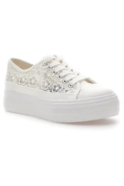Sneakers bianche in pizzo con suola platform E111-ENERGY