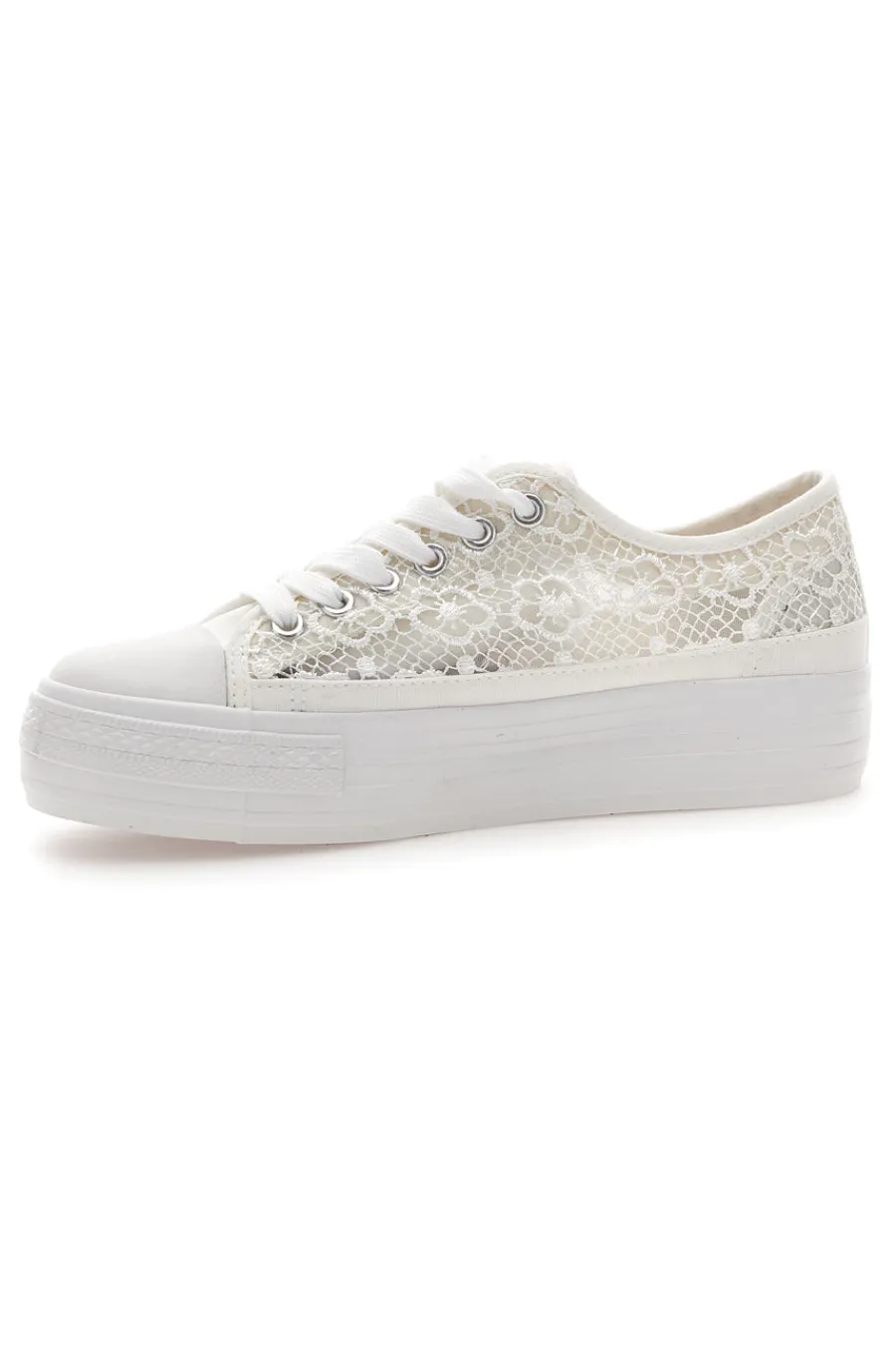 Sneakers bianche in pizzo con suola platform E111-ENERGY