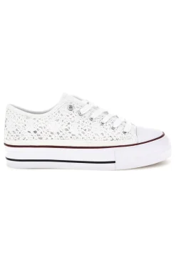 Sneakers bianche in tela con trama ricamata traforata con lacci 8013-2T2L Clearance