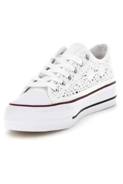 Sneakers bianche in tela con trama ricamata traforata con lacci 8013-2T2L Clearance