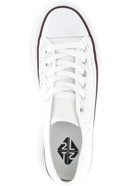 Sneakers bianche in tela con trama ricamata traforata con lacci 8013-2T2L Clearance