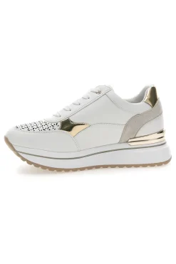 Sneakers bianche traforate con dettagli oro e zeppa 478IN-INBLU Clearance