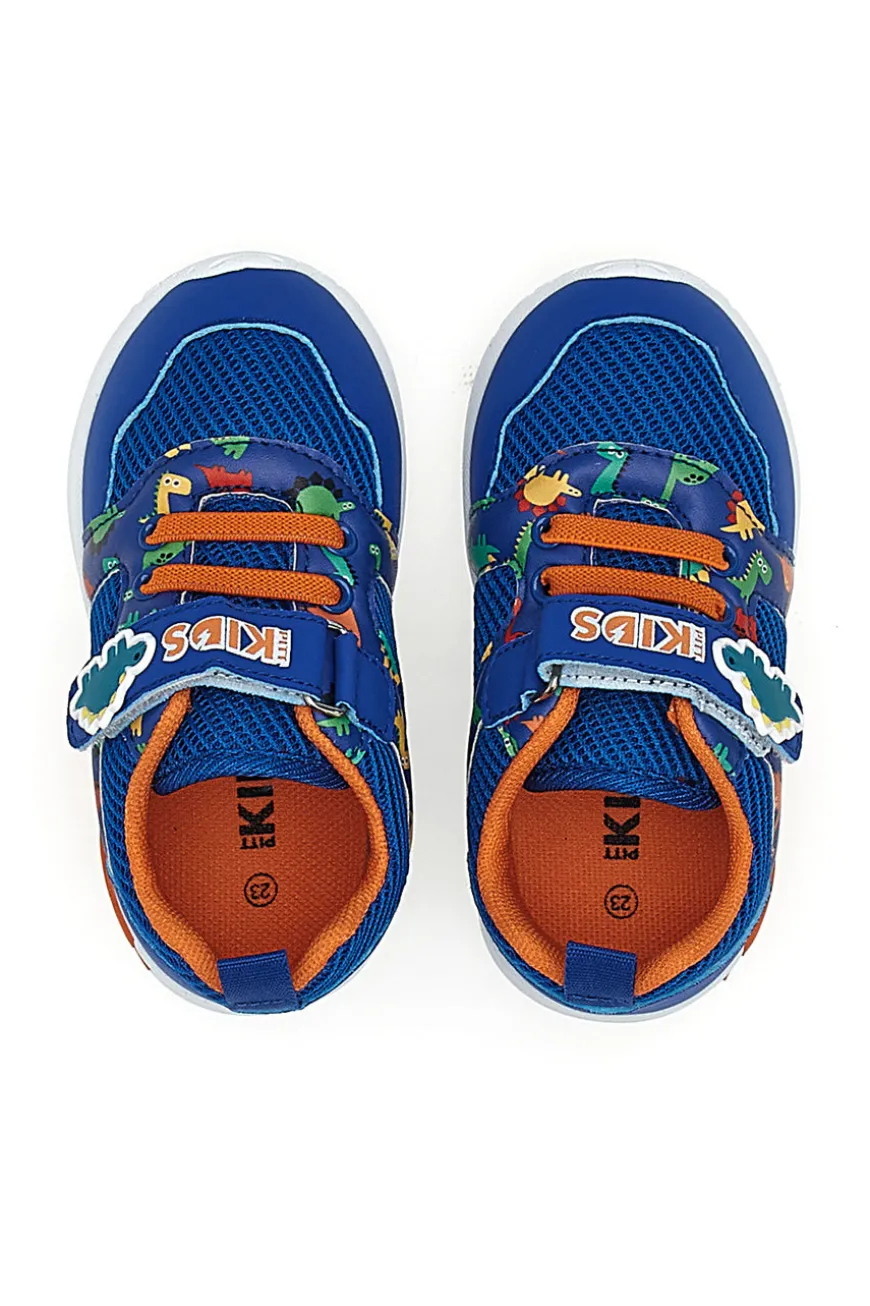 Sneakers blu e arancioni fantasia dinosauri primi passi Pitt kids PK2380A