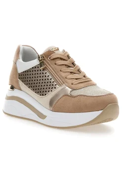 Sneakers cipria traforate con zip e zeppa 481IN-INBLU