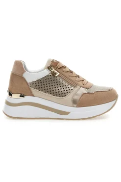 Sneakers cipria traforate con zip e zeppa 481IN-INBLU