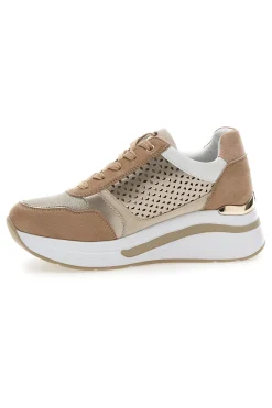 Sneakers cipria traforate con zip e zeppa 481IN-INBLU
