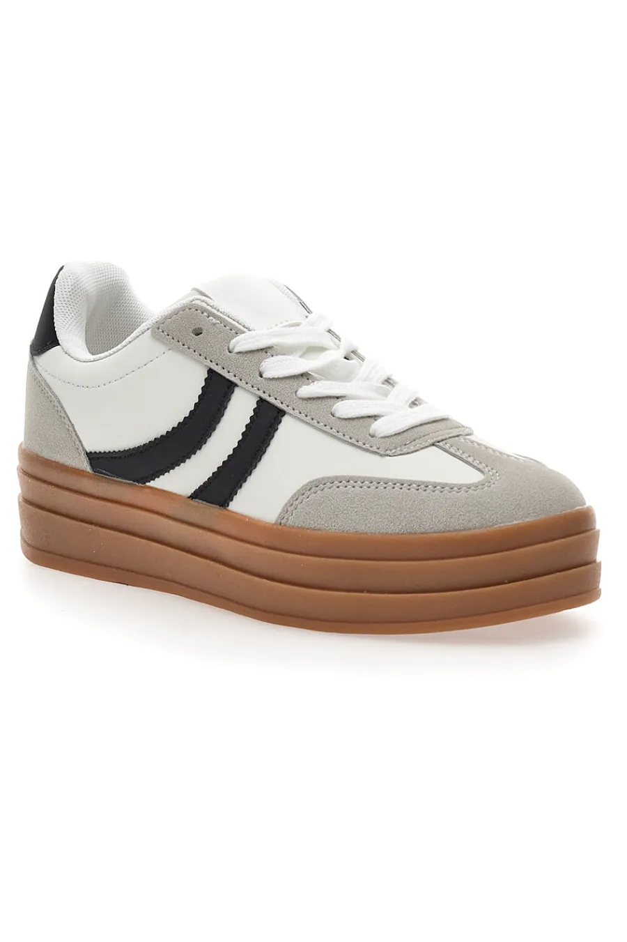 Sneakers Flatform Bianche con Dettagli Nerti Cafè Cost BKTZ3003-CAFE' COST Online