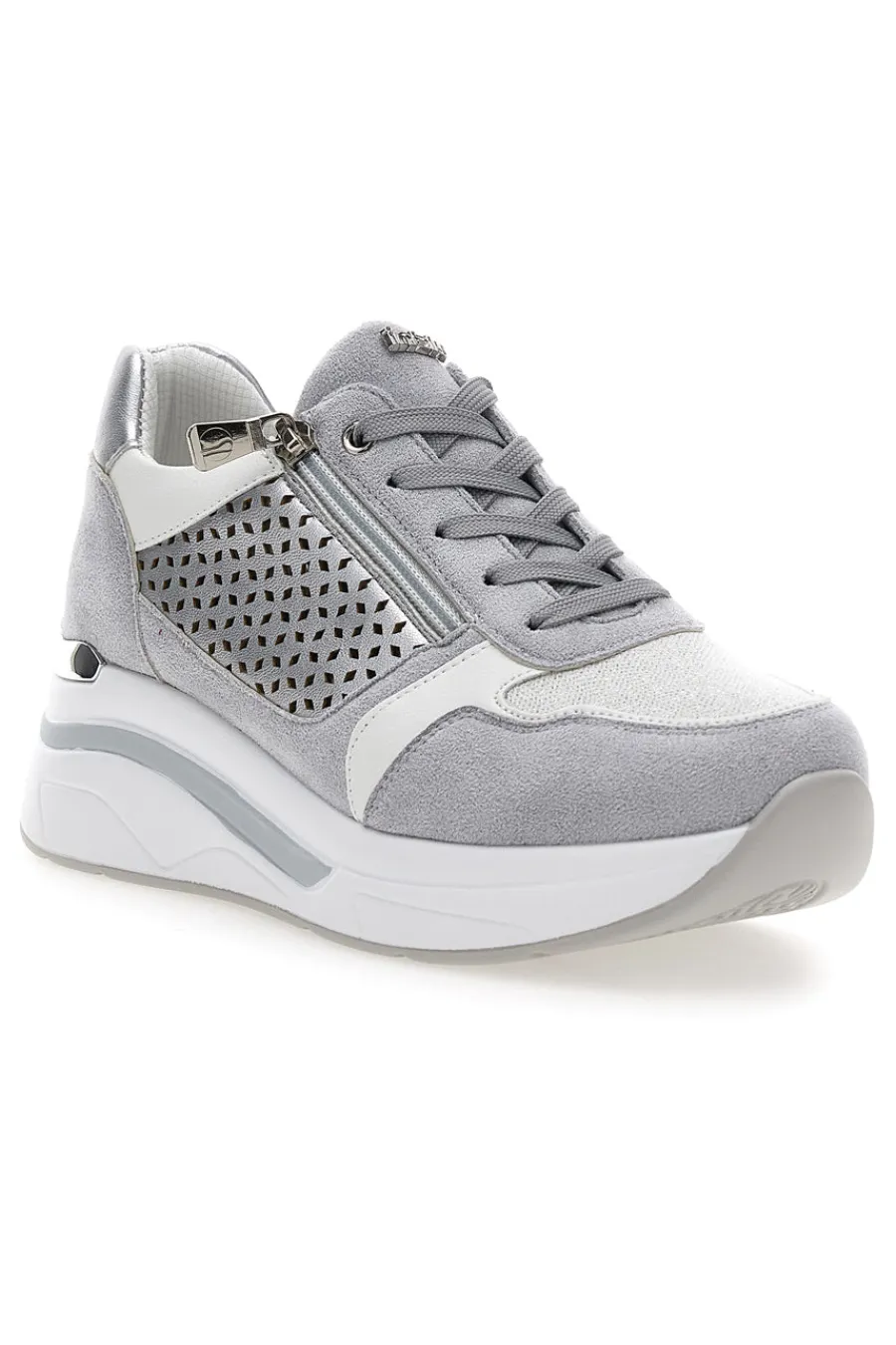 Sneakers grigie traforate con zip e zeppa 481IN-INBLU Online