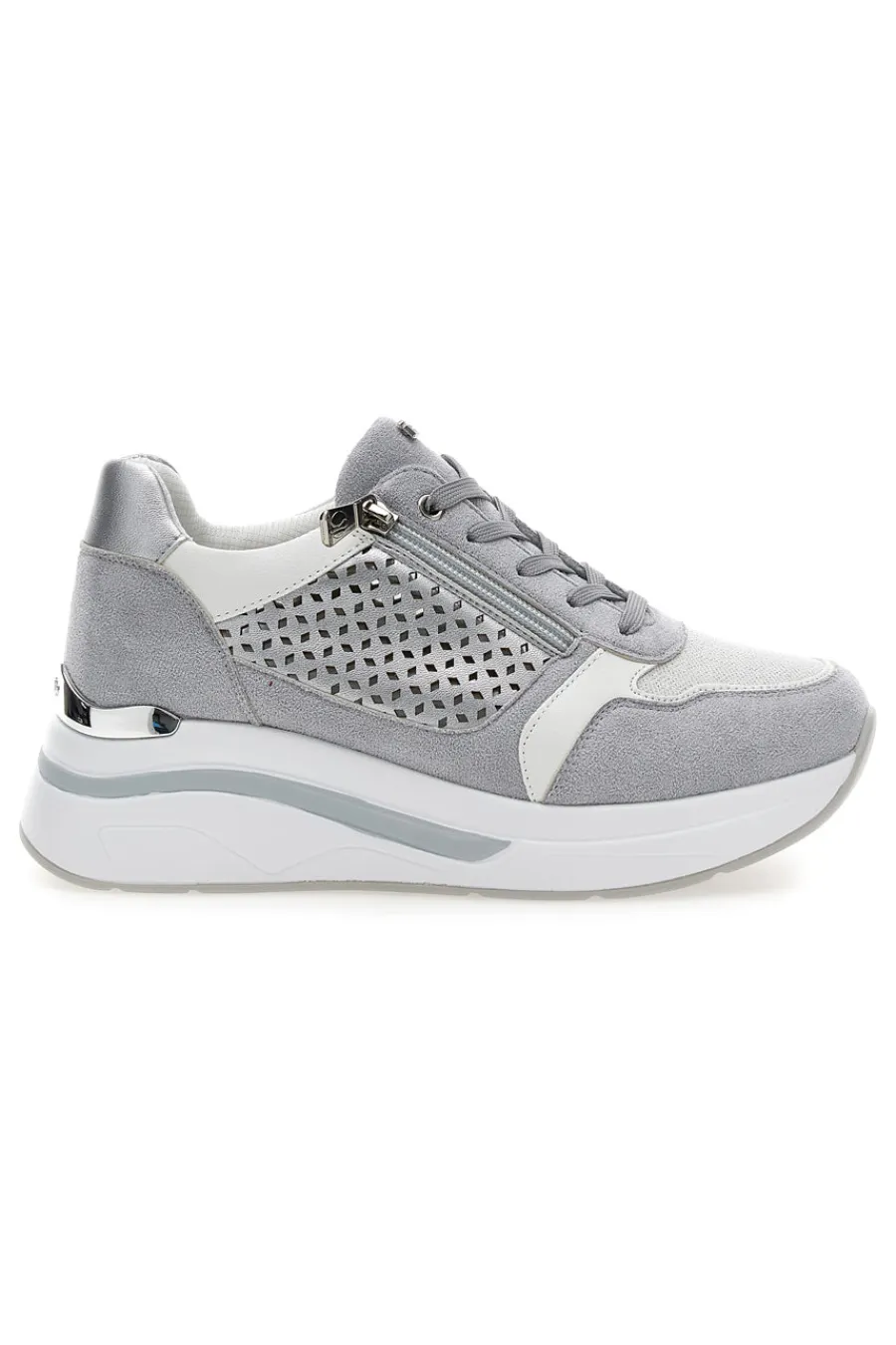 Sneakers grigie traforate con zip e zeppa 481IN-INBLU Online