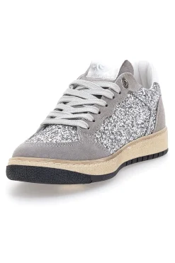 Sneakers grigio argento in pelle con dettagli glitter Made in Italy Kelly-PITTARELLO CAPSULE Online