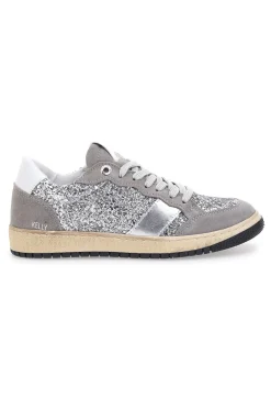 Sneakers grigio argento in pelle con dettagli glitter Made in Italy Kelly-PITTARELLO CAPSULE Online