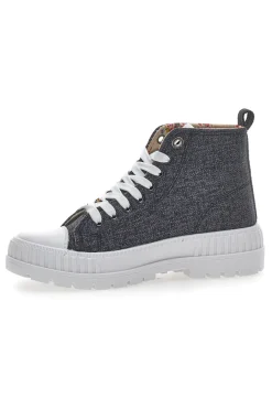 Sneakers Mid Cut Linen Nere-COTTON BELT New