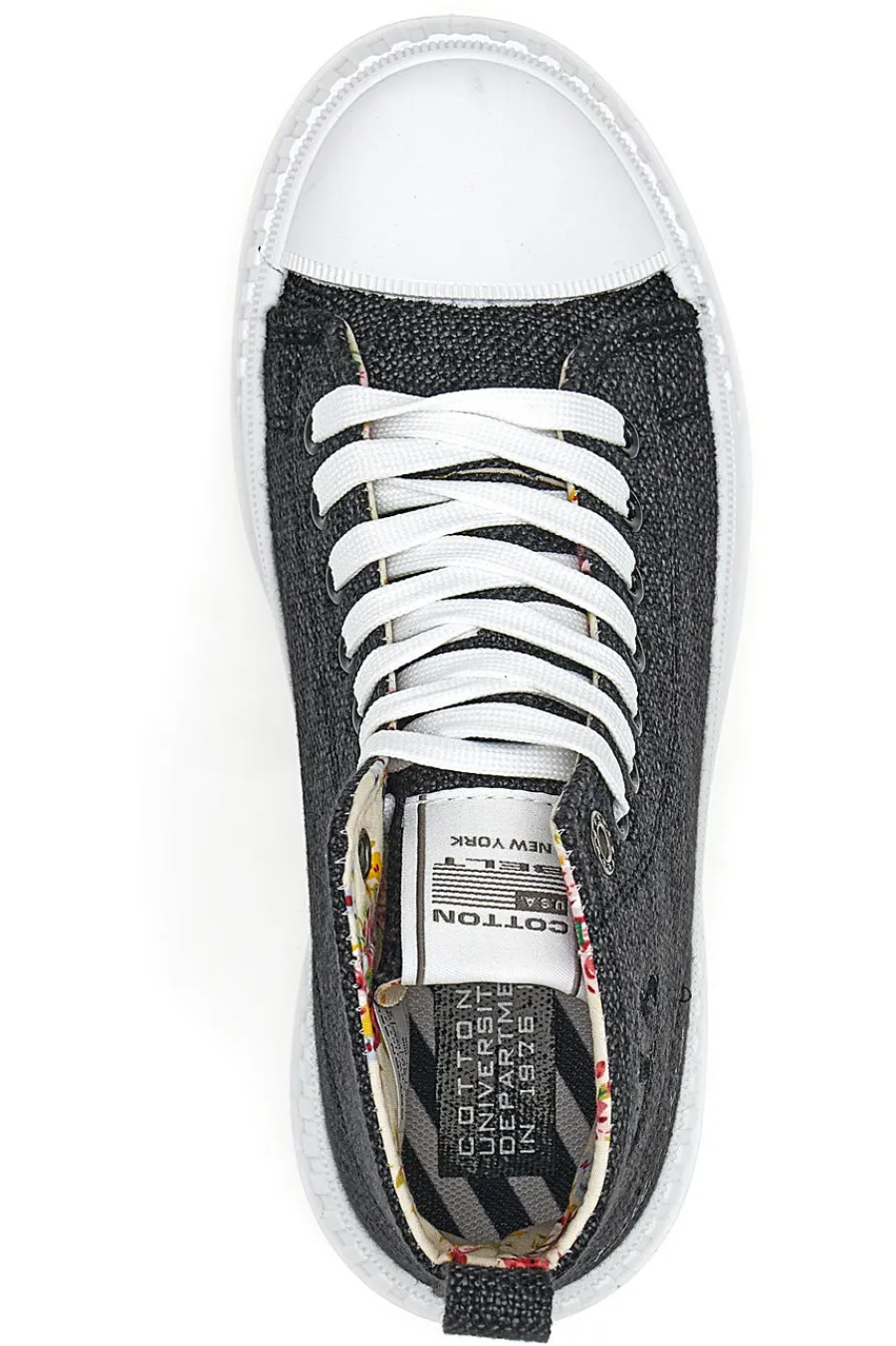 Sneakers Mid Cut Linen Nere-COTTON BELT New