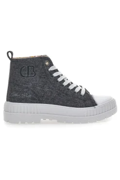 Sneakers Mid Cut Linen Nere-COTTON BELT New