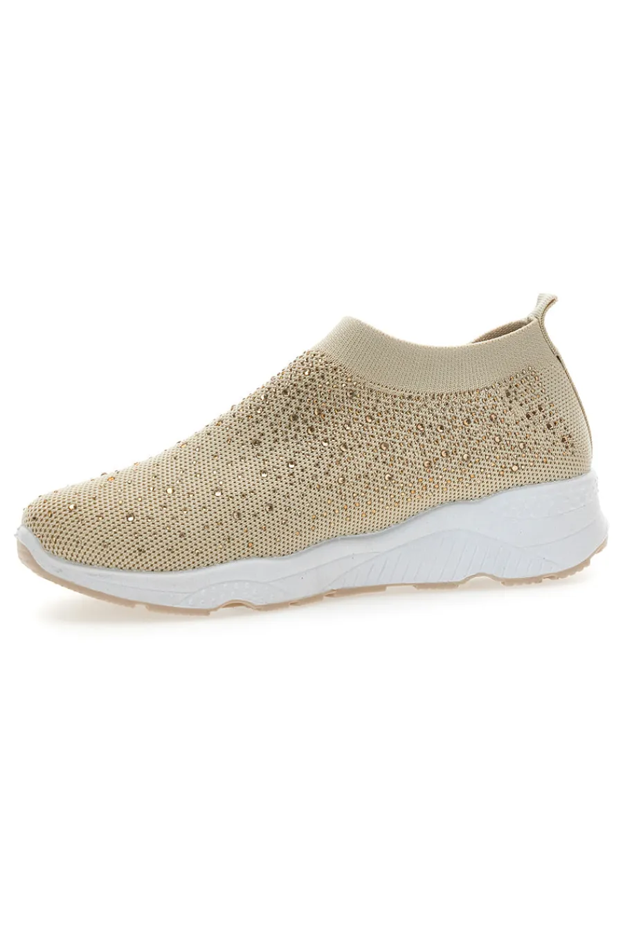 Sneakers Slip On Beige con Strass Me & Me 090263-ME u0026 ME New