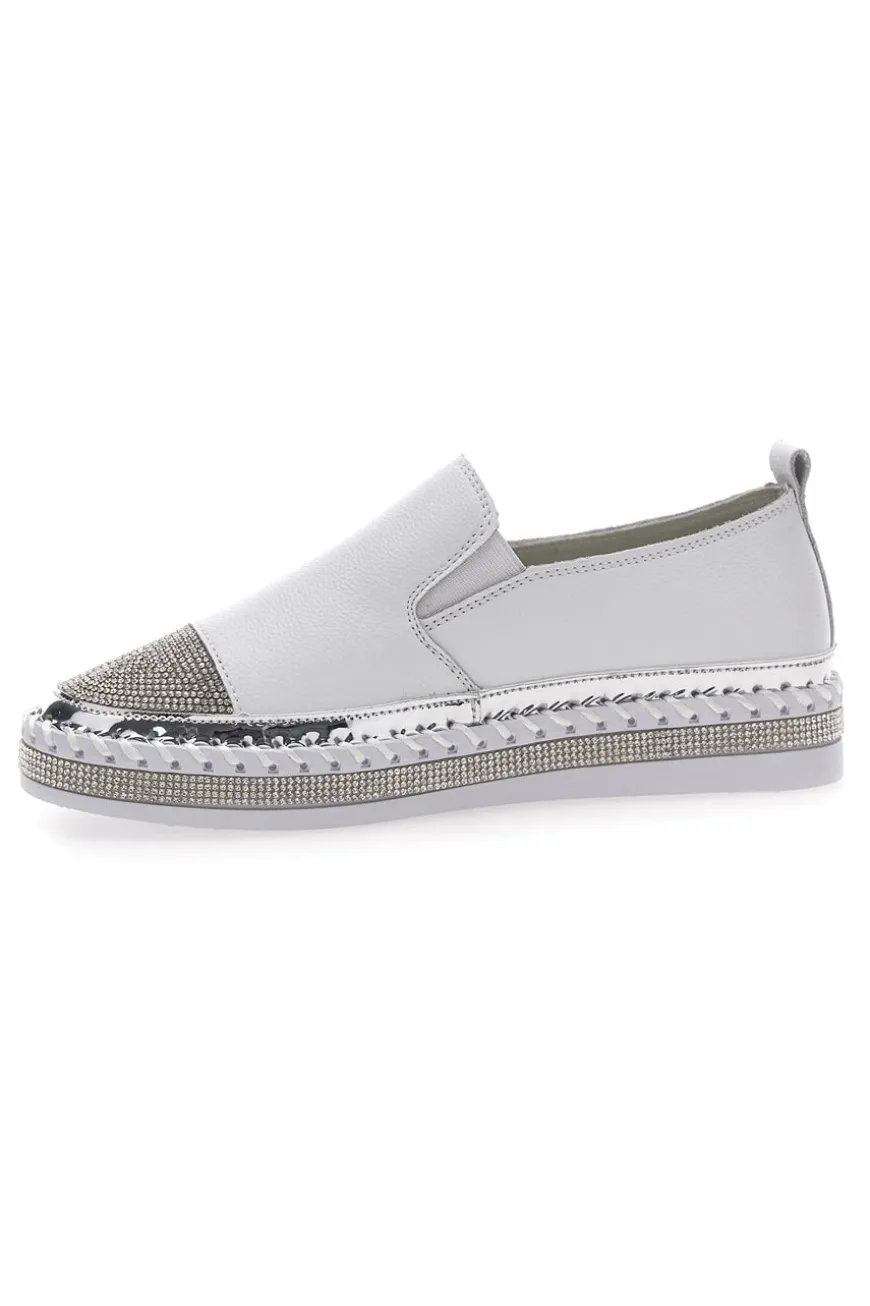 Sneakers Slip-On Bianche con Strass Cafè Cost 23015