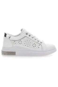 Sneakers traforate bianche con dettaglio argento BK2440-CAFE' COST Outlet