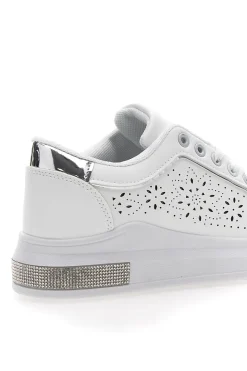Sneakers traforate bianche con dettaglio argento BK2440-CAFE' COST Outlet