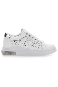 Sneakers traforate bianche con dettaglio argento BK2440-CAFE' COST Outlet