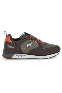 Sneakers verdi con inserti marroni e dettagli arancioni Beverly Hills Polo BHM523200