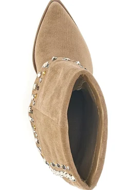 Stivaletti Beige Texani con Borchie Decorative 504-THE FIRST Online