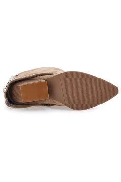 Stivaletti Beige Texani con Borchie Decorative 504-THE FIRST Online