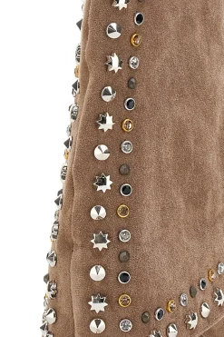 Stivaletti Beige Texani con Borchie Decorative 504-THE FIRST Online