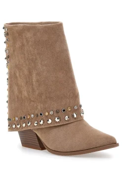 Stivaletti Beige Texani con Borchie Decorative 504-THE FIRST Online