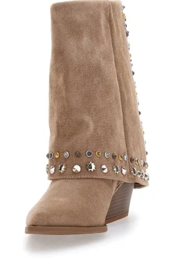Stivaletti Beige Texani con Borchie Decorative 504-THE FIRST Online