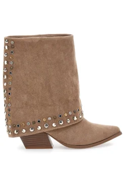 Stivaletti Beige Texani con Borchie Decorative 504-THE FIRST Online