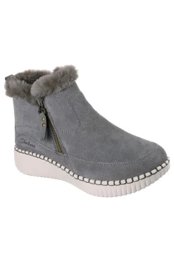 Stivaletti grigi in suede con pelliccia e Memory Foam Wilshire Blvd Fresh Zip-SKECHERS New