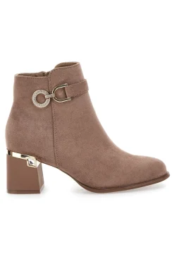 Stivaletti taupe con tacco medio e dettagli gioiello P617-THE FIRST Sale