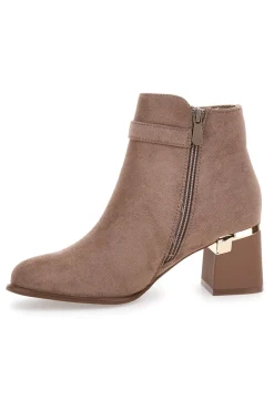 Stivaletti taupe con tacco medio e dettagli gioiello P617-THE FIRST Sale