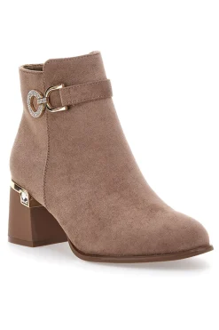 Stivaletti taupe con tacco medio e dettagli gioiello P617-THE FIRST Sale