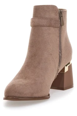 Stivaletti taupe con tacco medio e dettagli gioiello P617-THE FIRST Sale