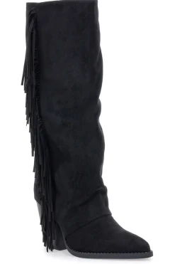 Stivali neri con tacco e frange P639-THE FIRST Hot