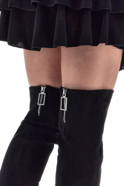 Stivali neri sopra al ginocchio con zip gioiello 1983G425-LE HAVRE PARIS Clearance