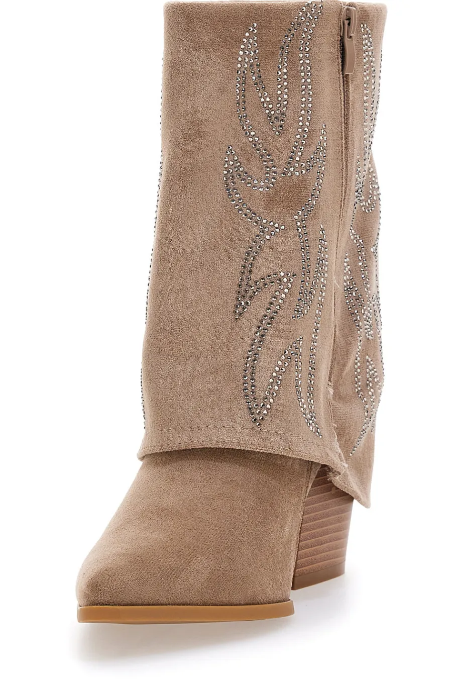 Stivali Texani Beige A Punta con Brillantini 507-THE FIRST