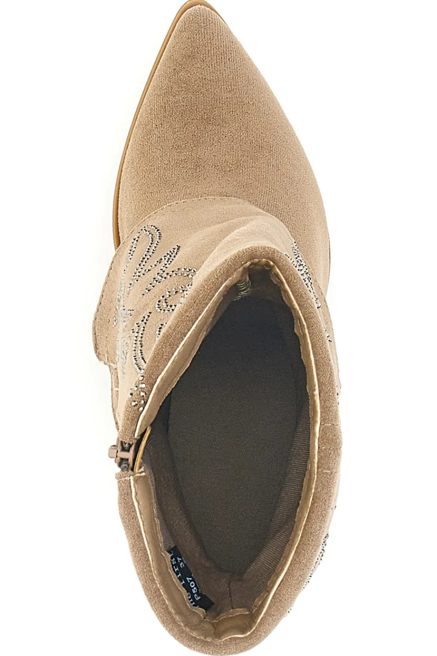 Stivali Texani Beige A Punta con Brillantini 507-THE FIRST