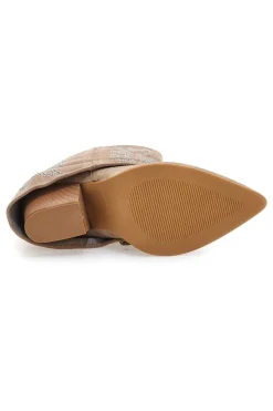 Stivali Texani Beige A Punta con Brillantini 507-THE FIRST