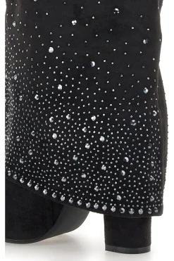Stivali texani neri con tacco alto e strass P606-THE FIRST Discount