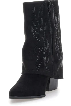 P608 e Stiefeletten mit Westernstickerei und hohem Absatz-THE FIRST