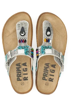 e Flip-Flops mit steinverziertem Obermaterial FIRST ROW 14172-PRIMA RIGA New