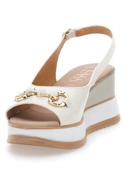 Weiße Ledersandalen mit Keilabsatz und Kette Made in Italy 21243-PITTARELLO CLASS