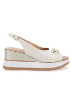 Weiße Ledersandalen mit Keilabsatz und Kette Made in Italy 21243-PITTARELLO CLASS