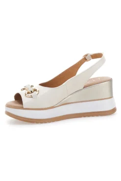 Weiße Ledersandalen mit Keilabsatz und Kette Made in Italy 21243-PITTARELLO CLASS